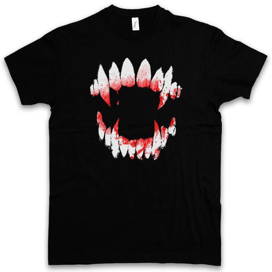 Vampire Dentition Men Casual T-Shirt True Bite Teeth Jaws Blood Dracula ZäHne Gebiss Biss Kiefer