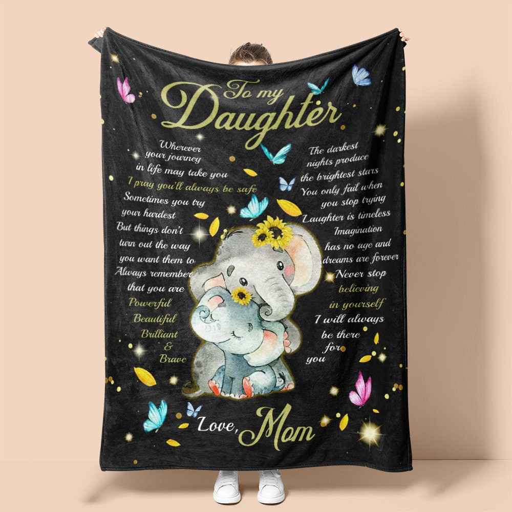 Personalized Blanket To Daughter Love Forever From Mom Elephant| Sherpa Woven Blankets| Gifts For Daughter|Christmas Gifts