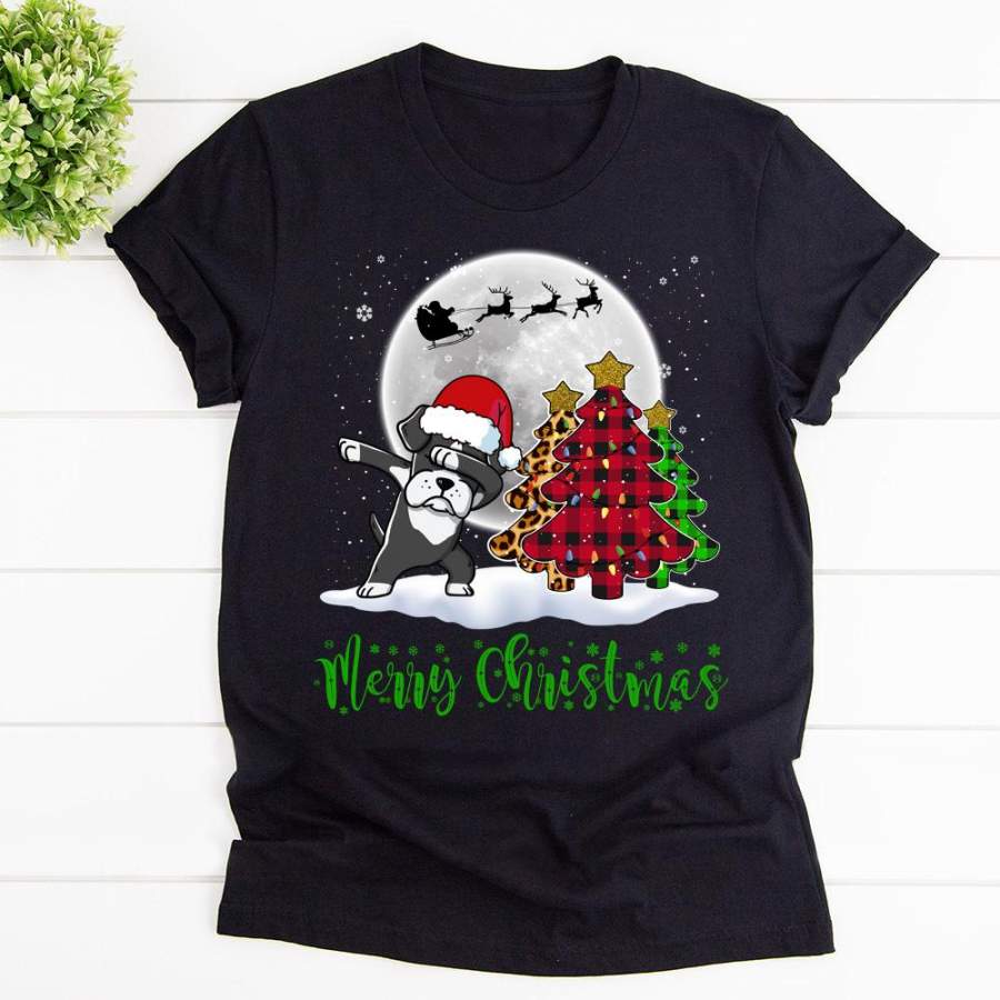 Dabbing boxer dab dog christmas mery chirstmas funny plaid leopard red green xmas tree black cotton t shirt for men and women S-6XL