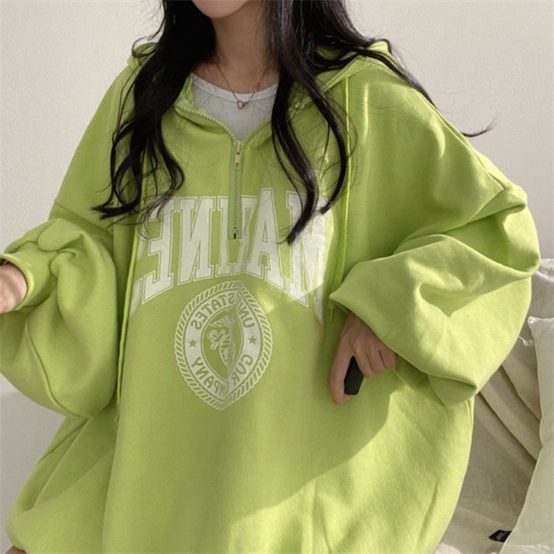 Anime Zipper Printing Oversized hoodie Long sleeve Loose Harajuku Fashion American Street Sweatshirts y2k Autumn Woman Pullover alx