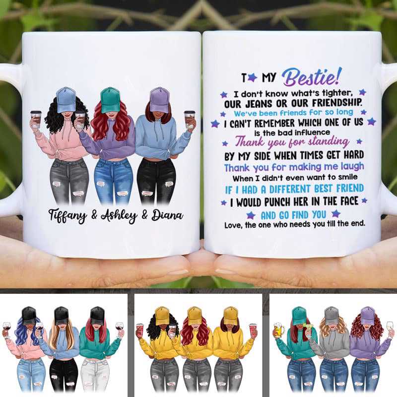 Modern Girls Front View To My Bestie Personalized Mug (3 Besties)