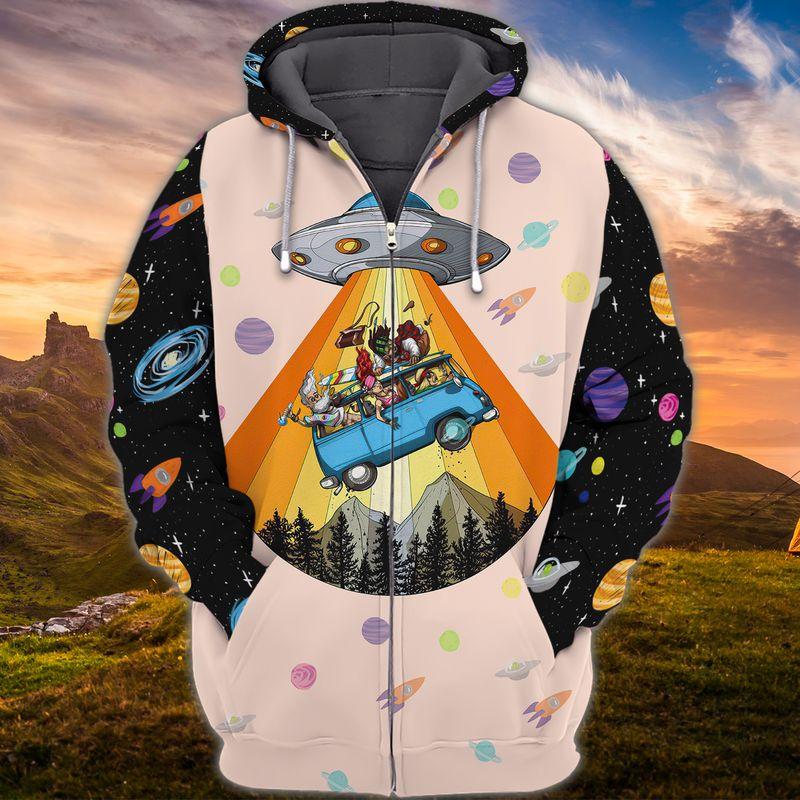 Alien Hippie Ufo Universe Cool 3D Zipper Hoodie