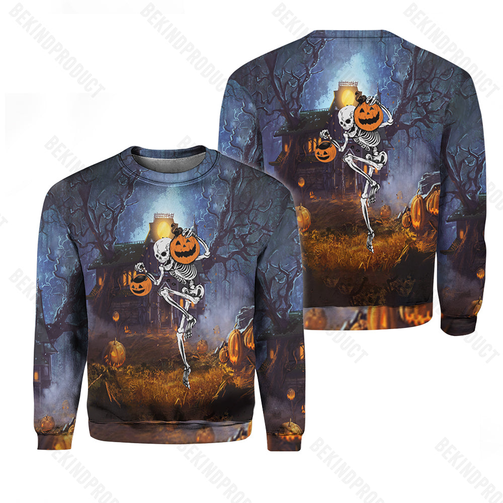 Skeleton Go Out For Night Halloween Crewneck Sweatshirt All Over Print Sweatshirt For Women Sweatshirt For Men Swn1157