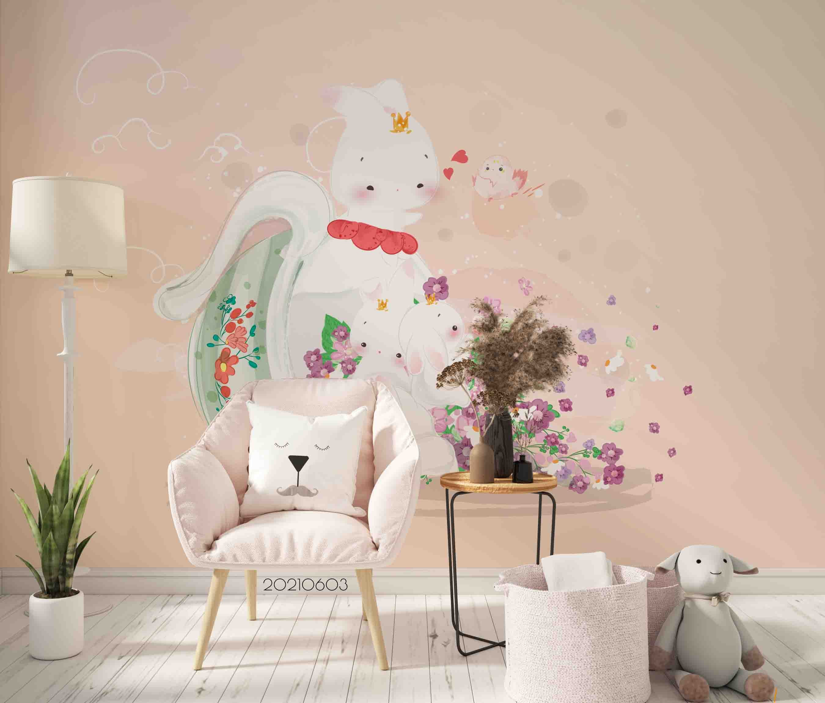 3D Watercolor Cartoon Cute Animal Wall Mural Wallpaper Sww569