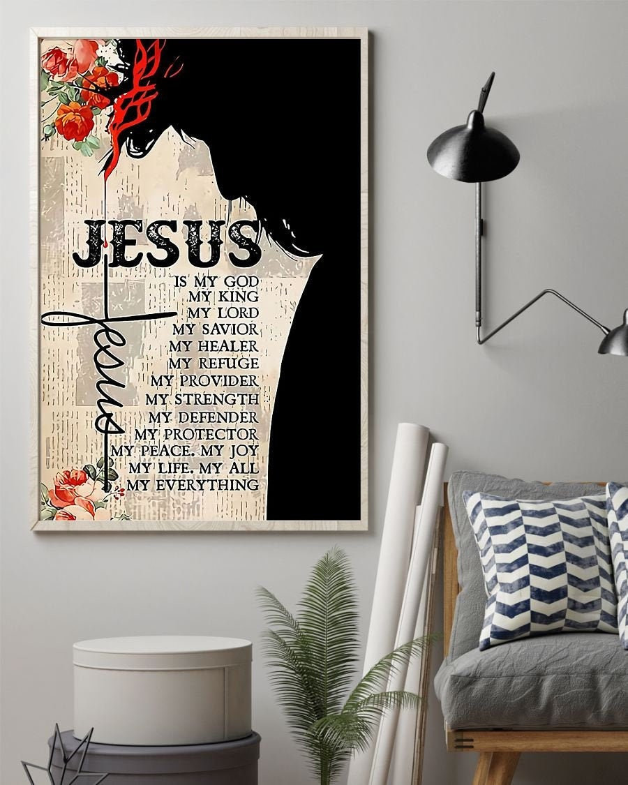 & Canvas | Jesus God, Is My God My King My Lord My Savior , Religious Gift, Patriotic Home Decor Vertical Jesus Wall Art, Jesus Decor