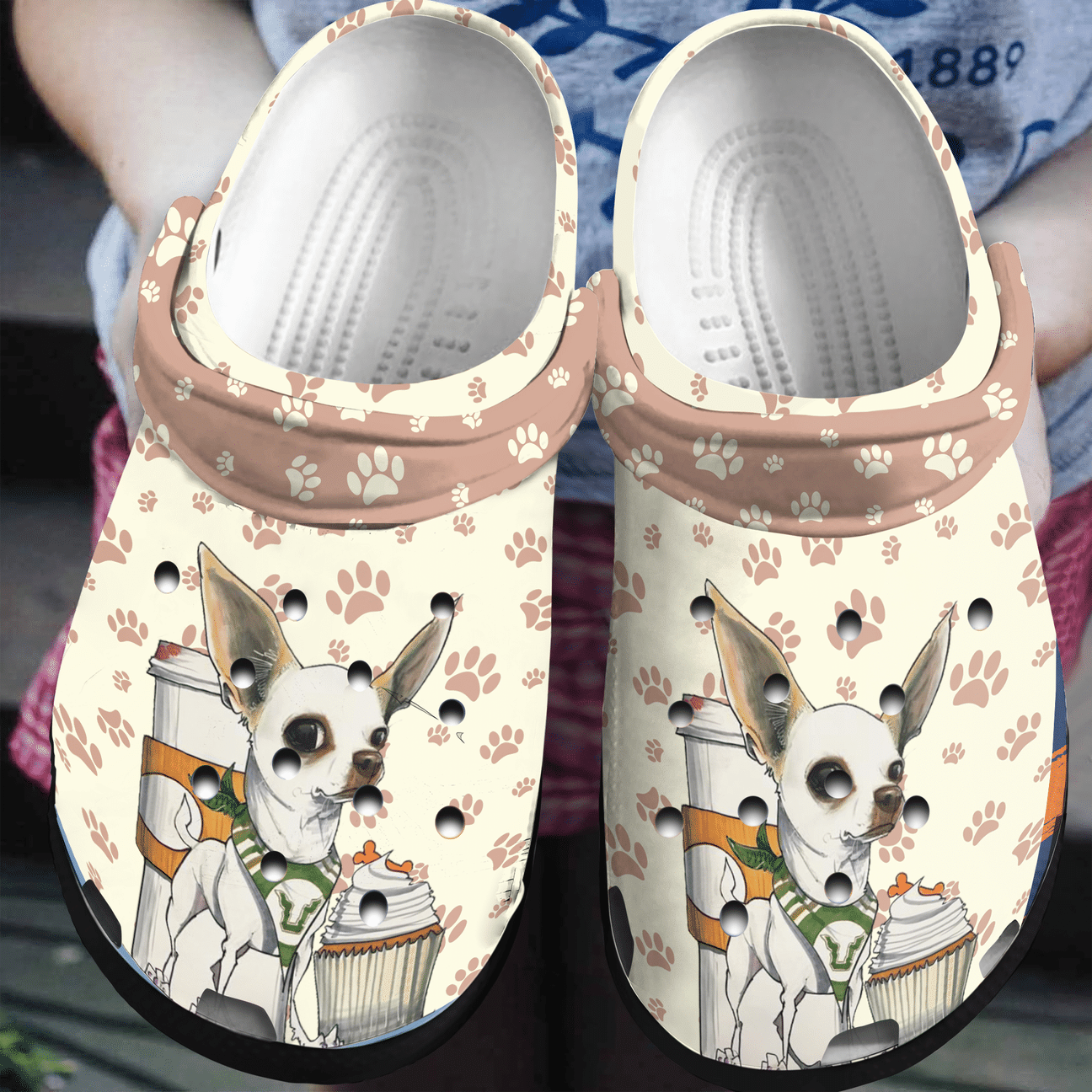 Chihuahua Personalized Clog, Custom Name, Text, Color, Number Fashion Style For Women, Men, Kid, Print 3D Cafe And Cupcake