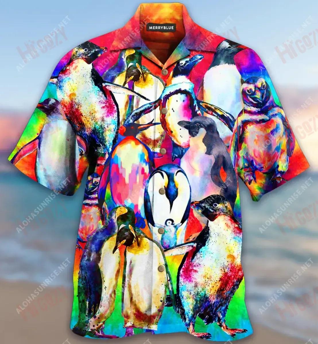 Colorful Penguin Family Unisex Short Sleeve Shirt Hobbies Tropical Shirts Hawaiian Crazy Shirts Hawaiian Shirts For Women