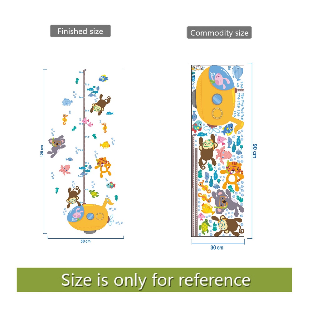 Wall Sticker Forest Monkey Tiger Koala Fish Swim For Kids Rooms Children Height Measure Growth Chart Home Decor Wall Art Decal alx