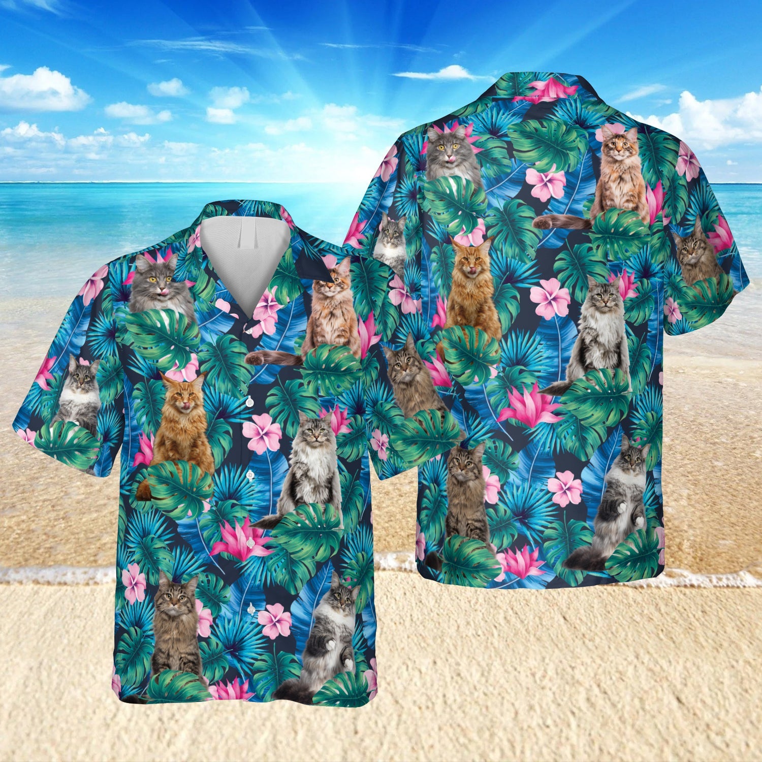 Hibicus Maine Coon Kitten Hawaiian Gift For Husband Ha21300