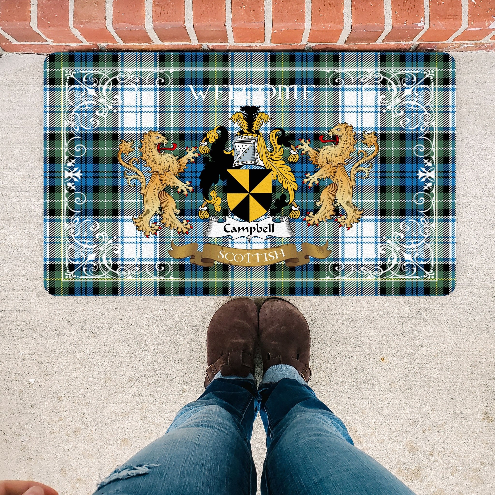 Scotstee Shop Tartan Door Mat The Family Campbell Dress Ancient Scottish Plaid Doormat, Welcome Mat, Christmas Door Mat