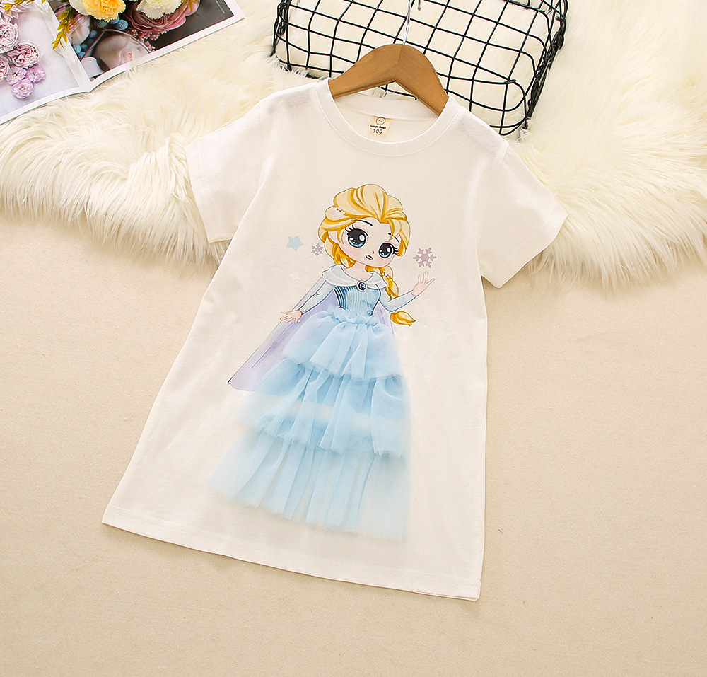 Summer Baby Dress Cute 3D Princess Frozen Elsa Ariel Snow White Short Sleeve Casual Dress Newborn Toddler Kid Clothing for Girls alx