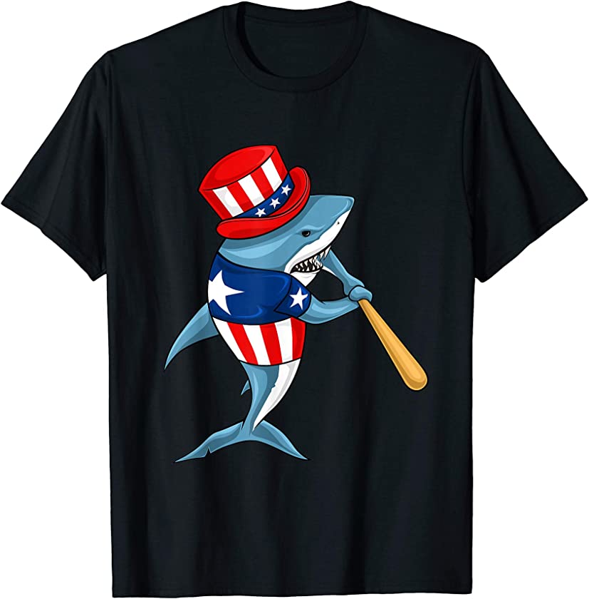 Shark Great White Baseball Shirt Funny 4th July America