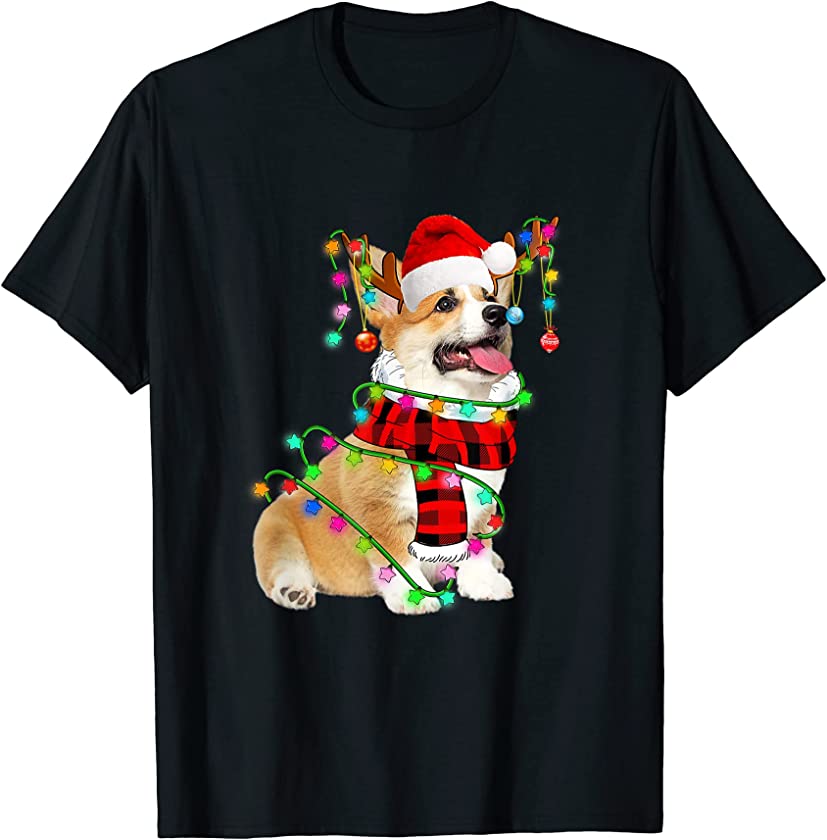 Corgi Dog Santa Xmas Puppy Lover Christmas Lights T-Shirt