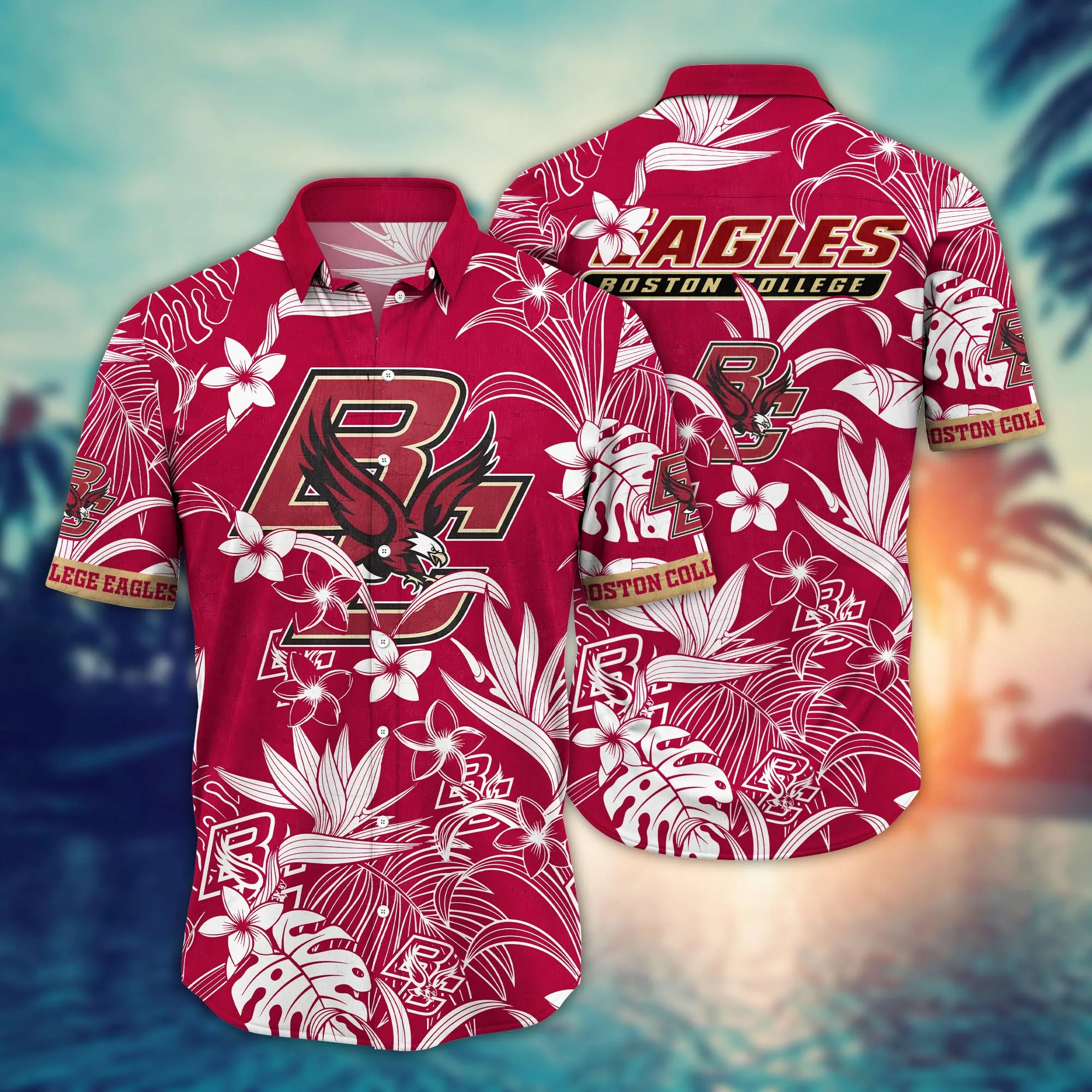 Boston College Eagles NCCA Hawaiian Shirt Straw Hatstime Aloha Shirt