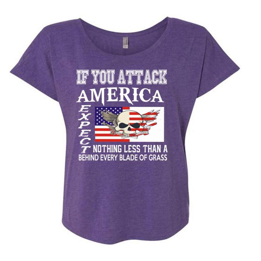 You Attack America Expect Nothing Less T Shirt, I Love Veteran T Shirt, Cool Shirt (Ladies’ Triblend Dolman Sleeve)