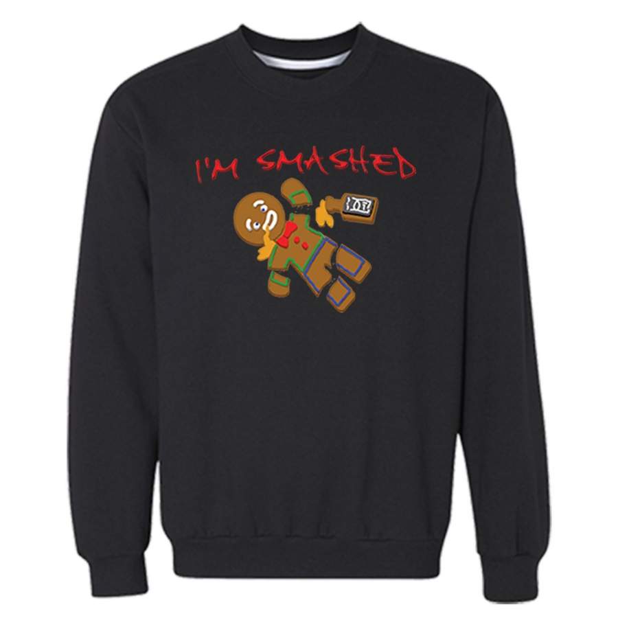 XtraFly Apparel Gingerbread I’m Smashed Ugly Christmas Pullover Crewneck-Sweatshirt