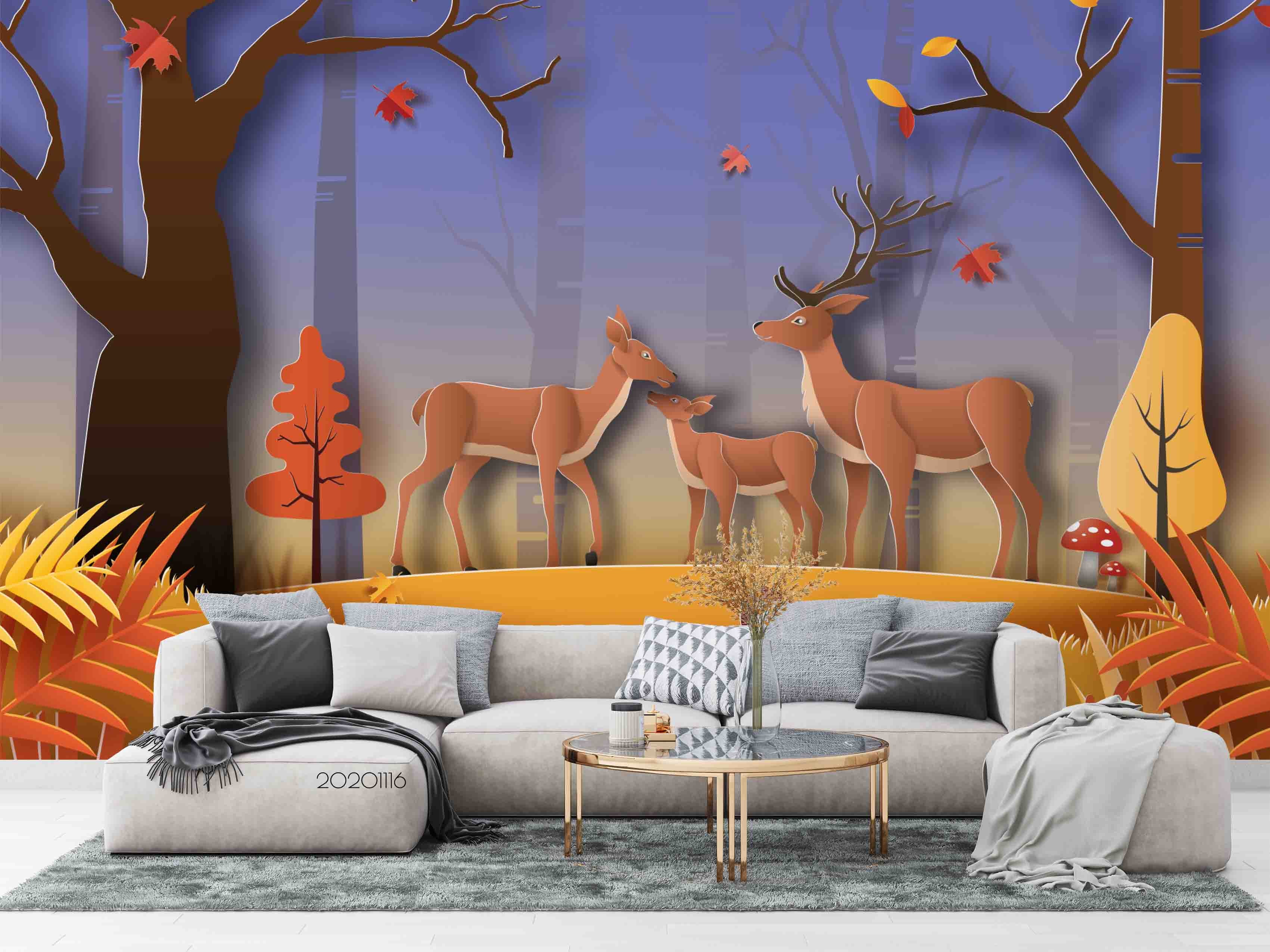 3D Embossed Tree Plant Buck Animal Plant Wall Mural Wallpaper Lxl