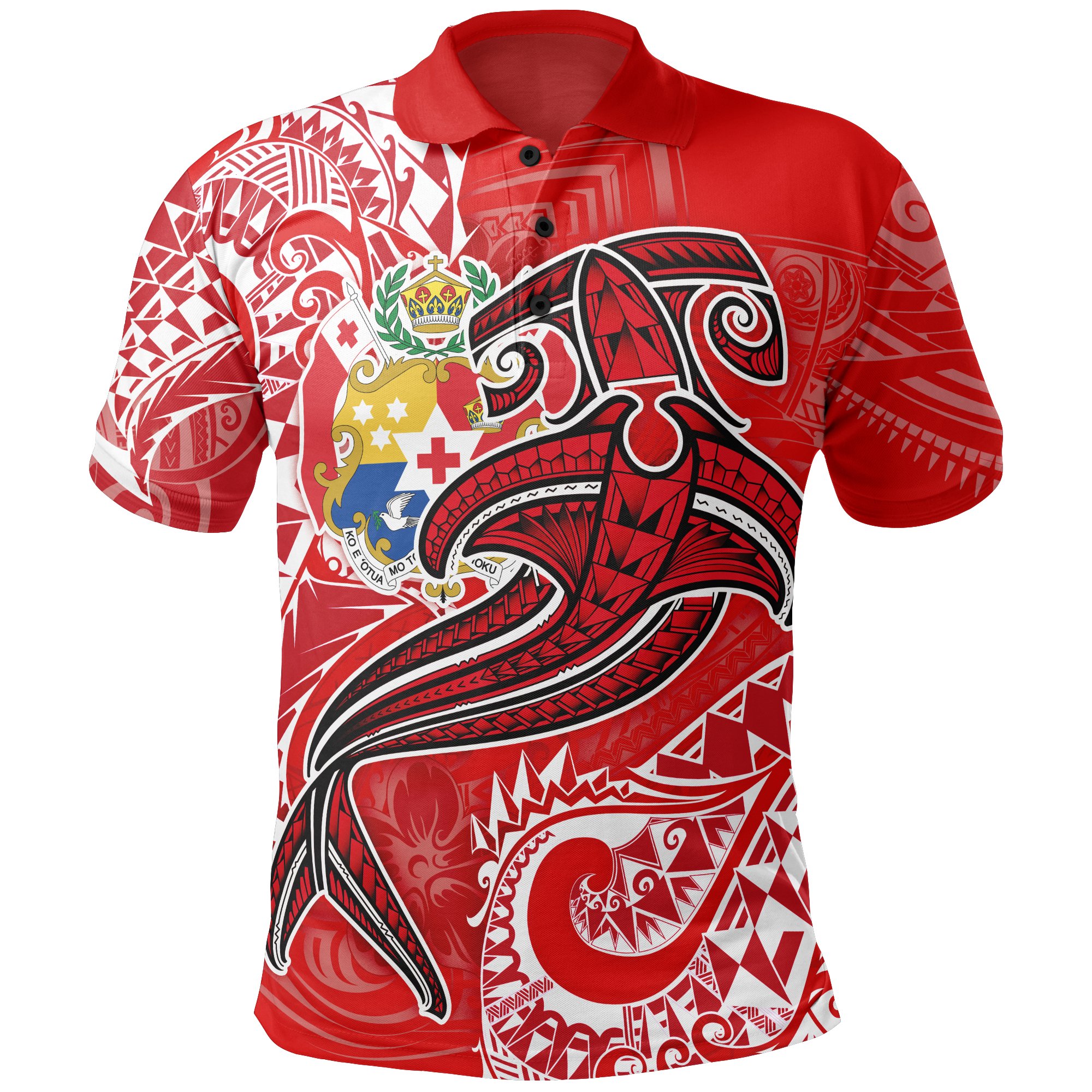 Tonga Polo Shirt – Red Shark Polynesian Tattoo – BN18