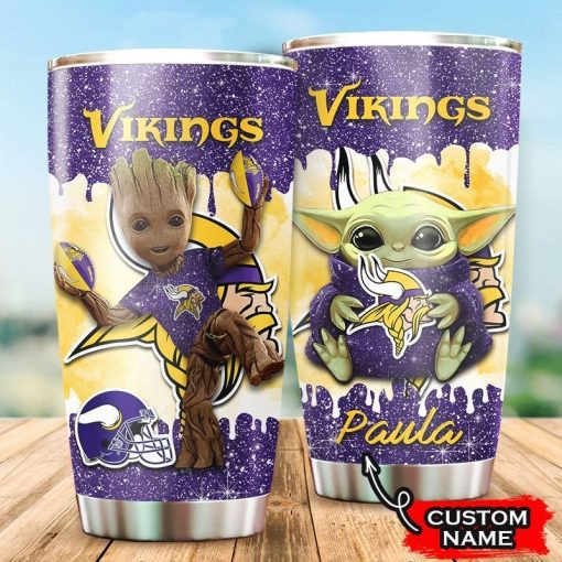 Holatshirt Custom Name Grogu Groot Minnesota Vikings Tumbler Mug