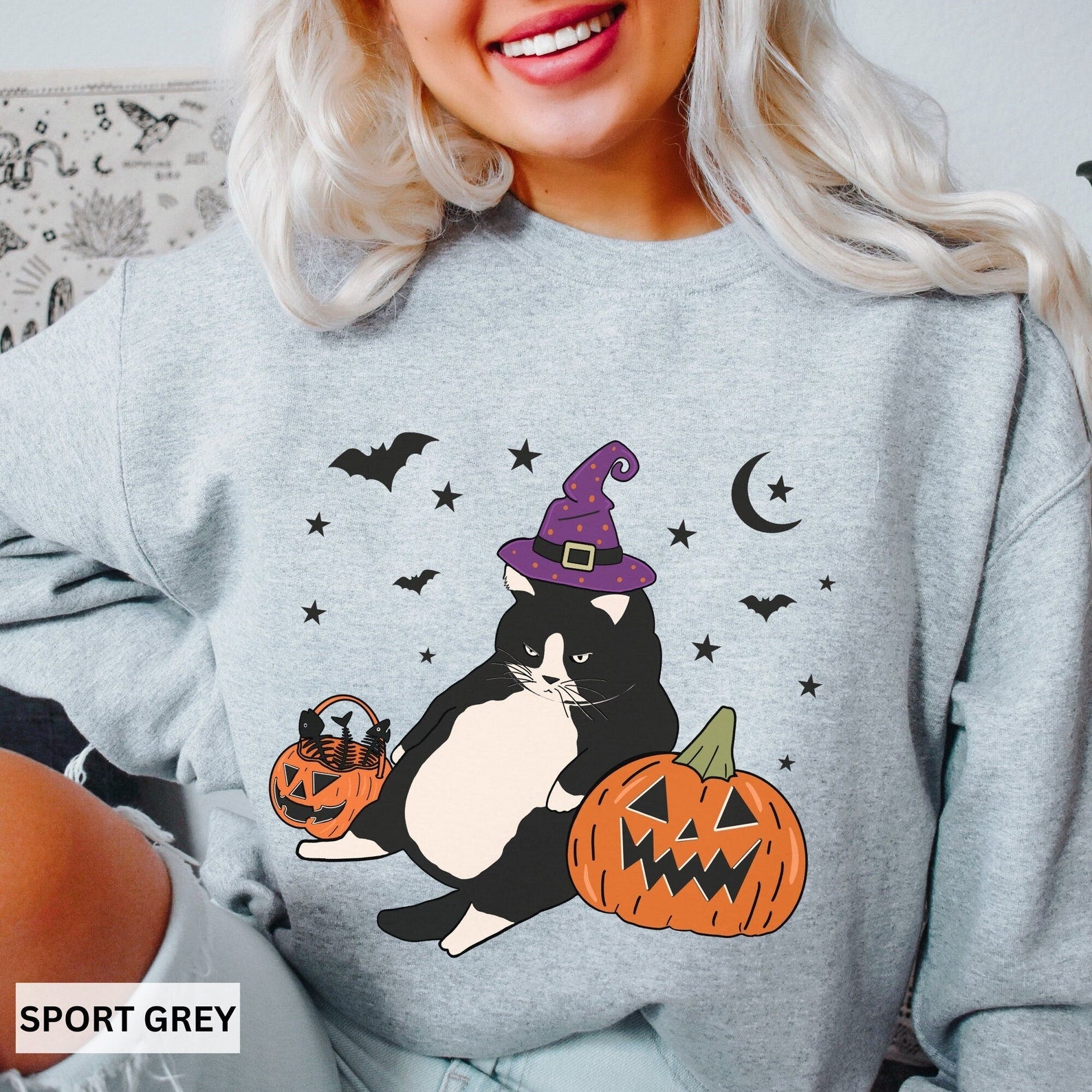 Cat Halloween Crewneck 2D Crewneck Sweatshirt All Over Print Sweatshirt For Women Sweatshirt For Men