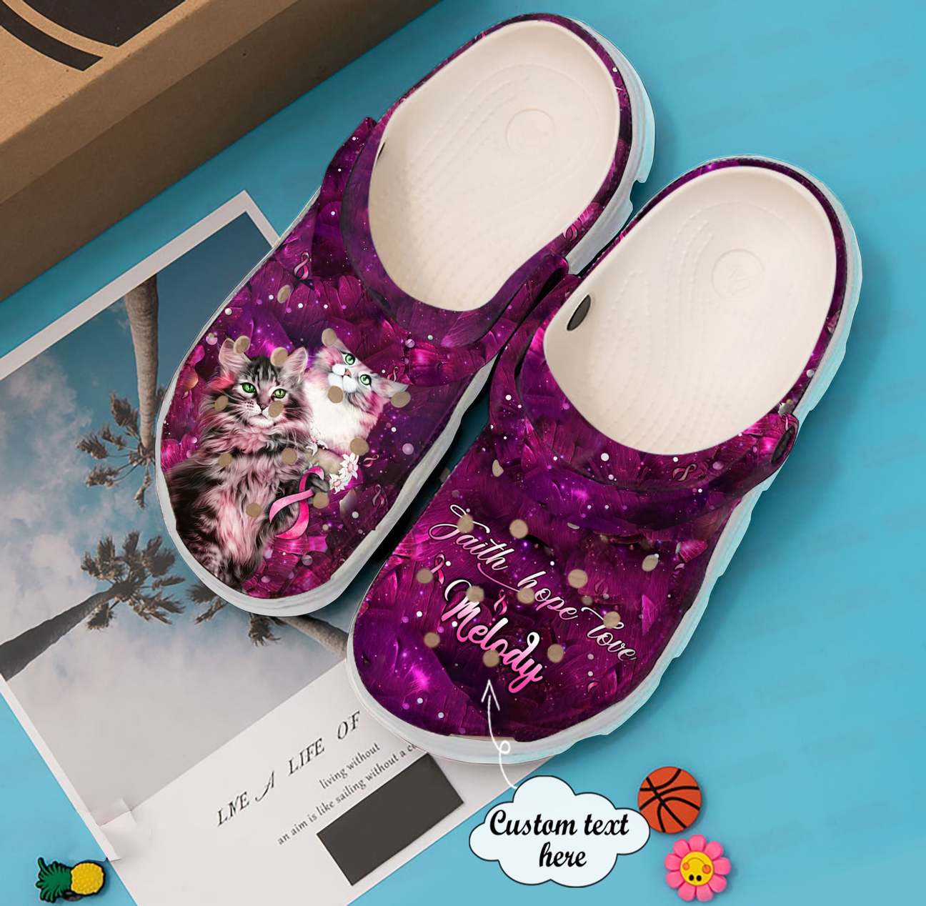 Cat Personalized Clog, Custom Name, Text, Color, Number Fashion Style For Women, Men, Kid, Print 3D Purple Floral Cat