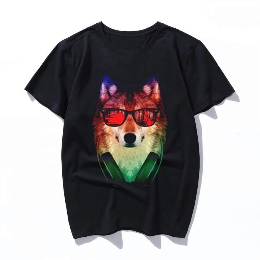 hippie wolf mens t shirt women funny vintage print cartoon tshirt harajuku ulzzang kawaii Graphic t-shirt female clothes top