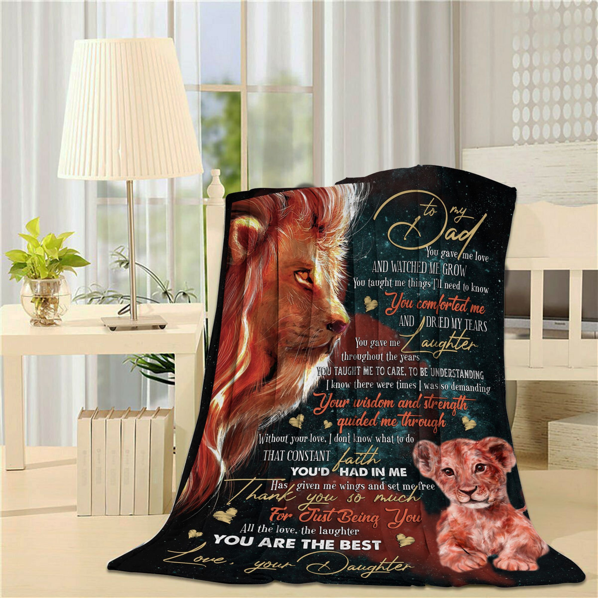 To My Dad From Daughter Lion You Are The Best Daddy Poem Quilt Blanket