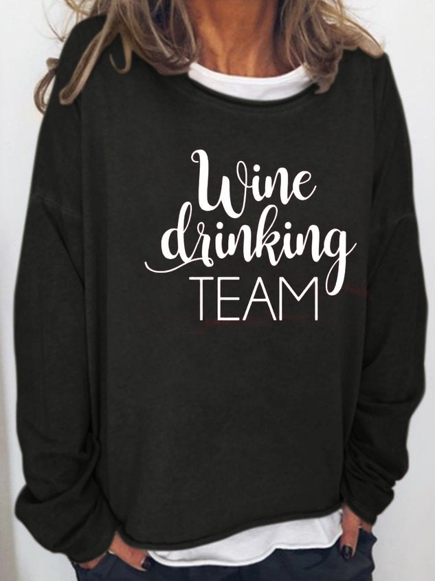 Wine Drinking Team Casual Letter Long Sleeve Top