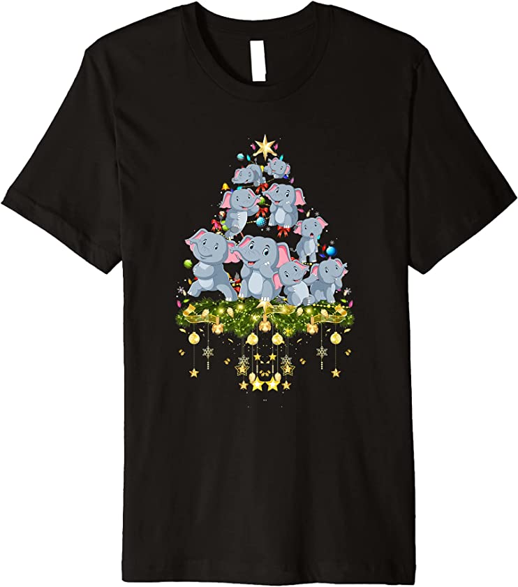 Elephants Christmas Tree Lights Holiday Elephant Xmas Premium T-Shirt