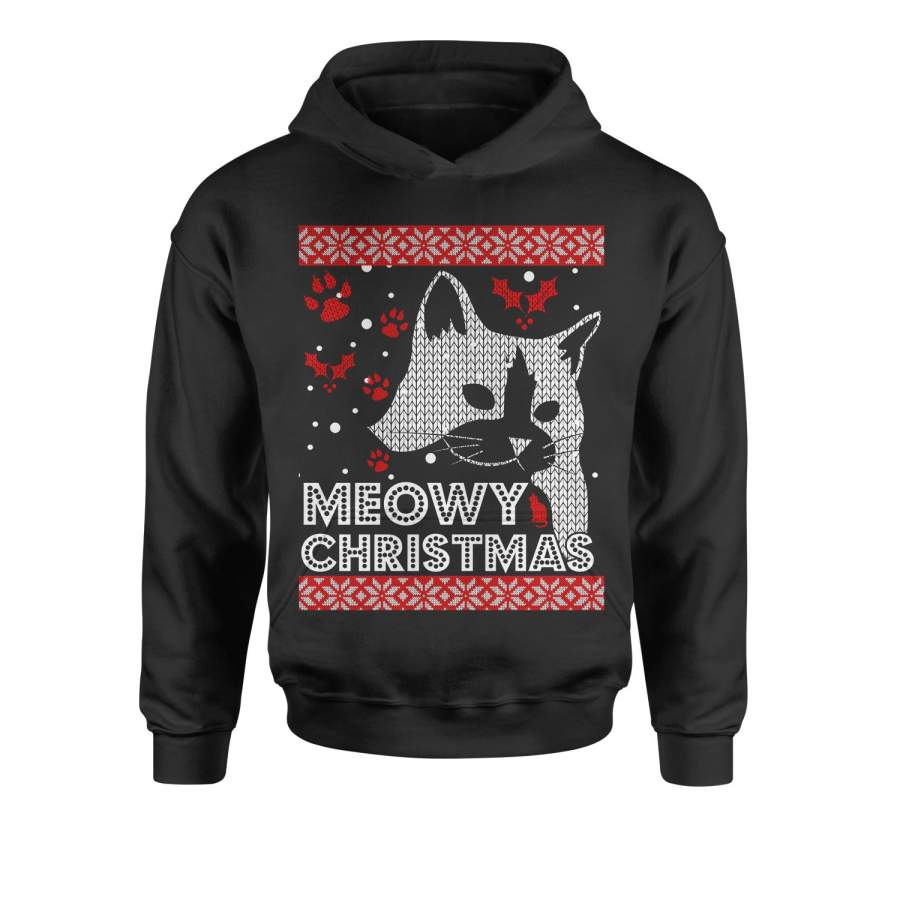 (Color) Meowy Christmas Ugly Christmas Holiday  Youth-Sized Hoodie