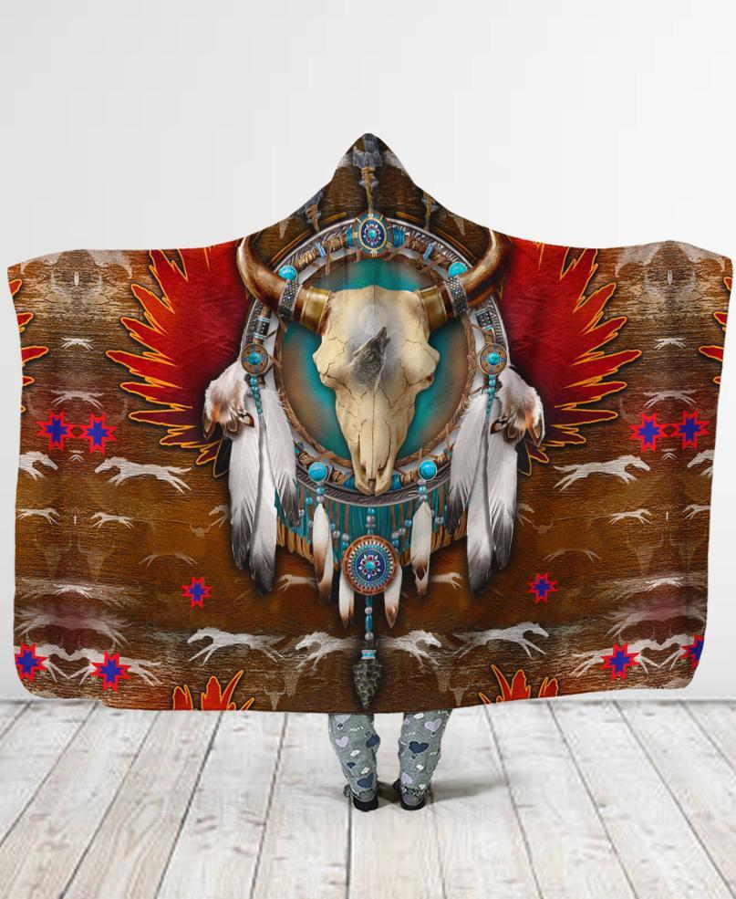 Welcomenative Native Buffalo Hooded Blanket, All Over Print, Native American