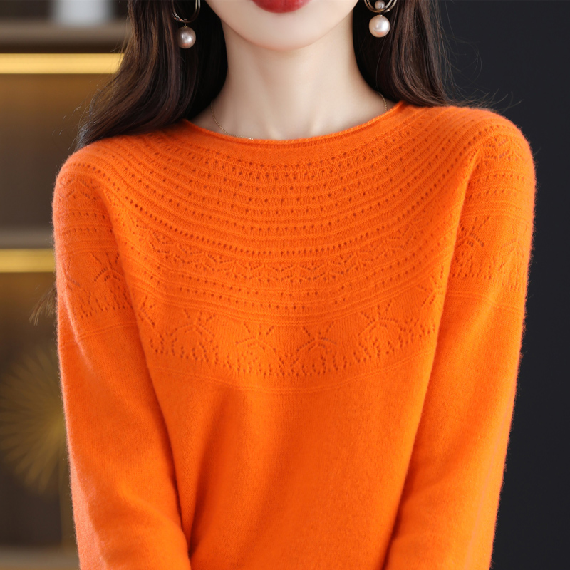 2022 Autumn/Winter New Seamless One-Line Ready-To Wear Women’s Pullover 100% WooL Round S Neck UpperBody Hollow Sweater Soft Top alx