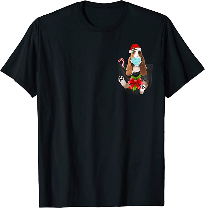 Basset Hound in Pocket Wear Mask Shirt Dog Puppy Christmas T-Shirt