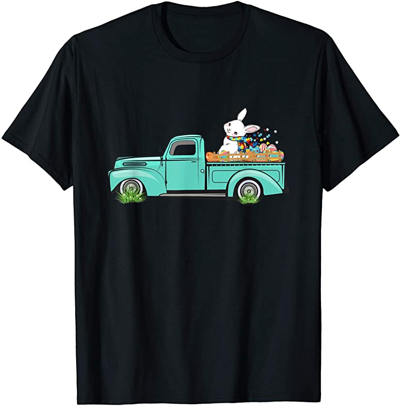 Vintage Easter Truck Bunny Eggs Hunting Autism Awareness Tee T-Shirt