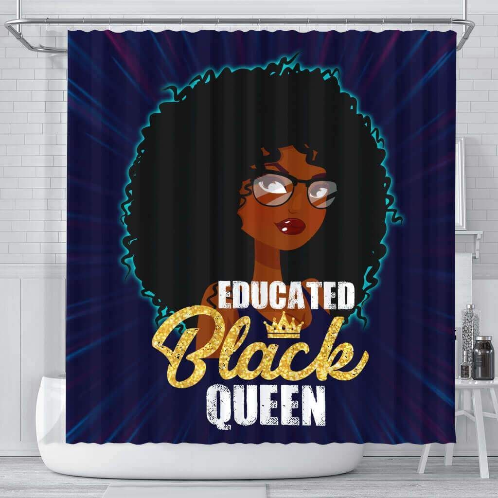 Cute Educated Black Queen African American Print 3D Printed Shower Curtain Bathroom Decor