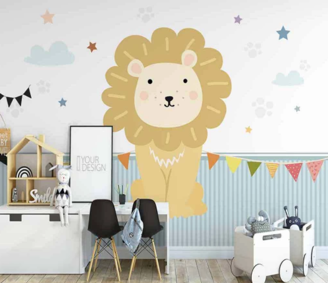 3D Cartoon Star Cloud Lion Animal Wall Mural Wallpaper Lxl