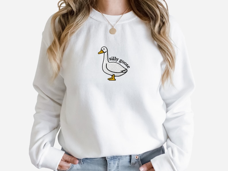 Embroidered Goose Funny Halloween Crewneck Sweatshirt All Over Print Sweatshirt For Women Sweatshirt For Men Sws2548