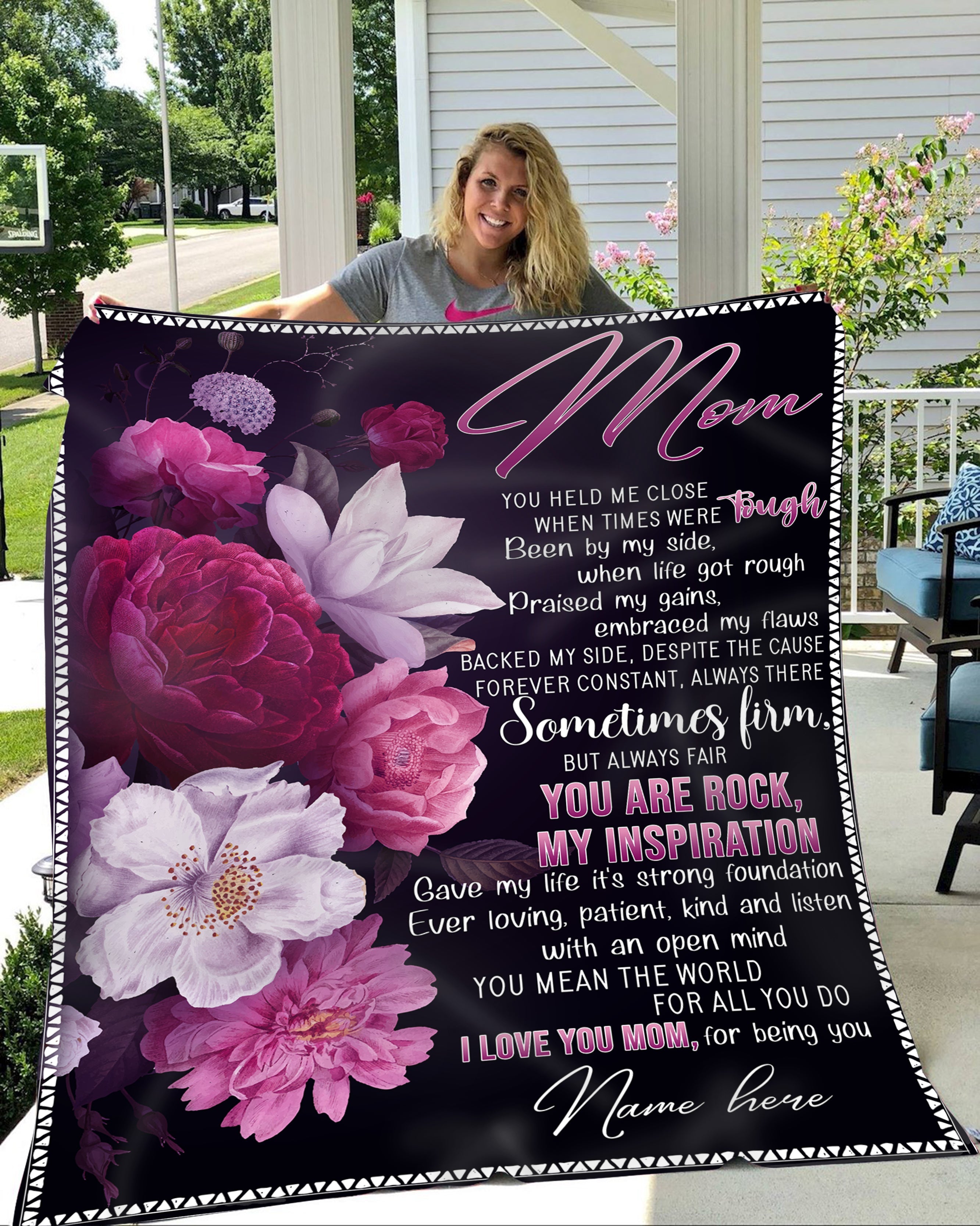 Custom Name 3D Pink Flowers Printed Blanket Gift To Mom, To My Mom Blanket Gift From Daughter Son, Birthday Christmas Blanket Gift To Mother