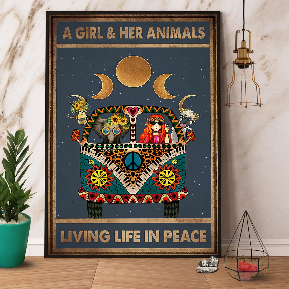 Hippie Girl & Elephant A Girl & Her Animals Living Life In Peace Paper Poster No Frame