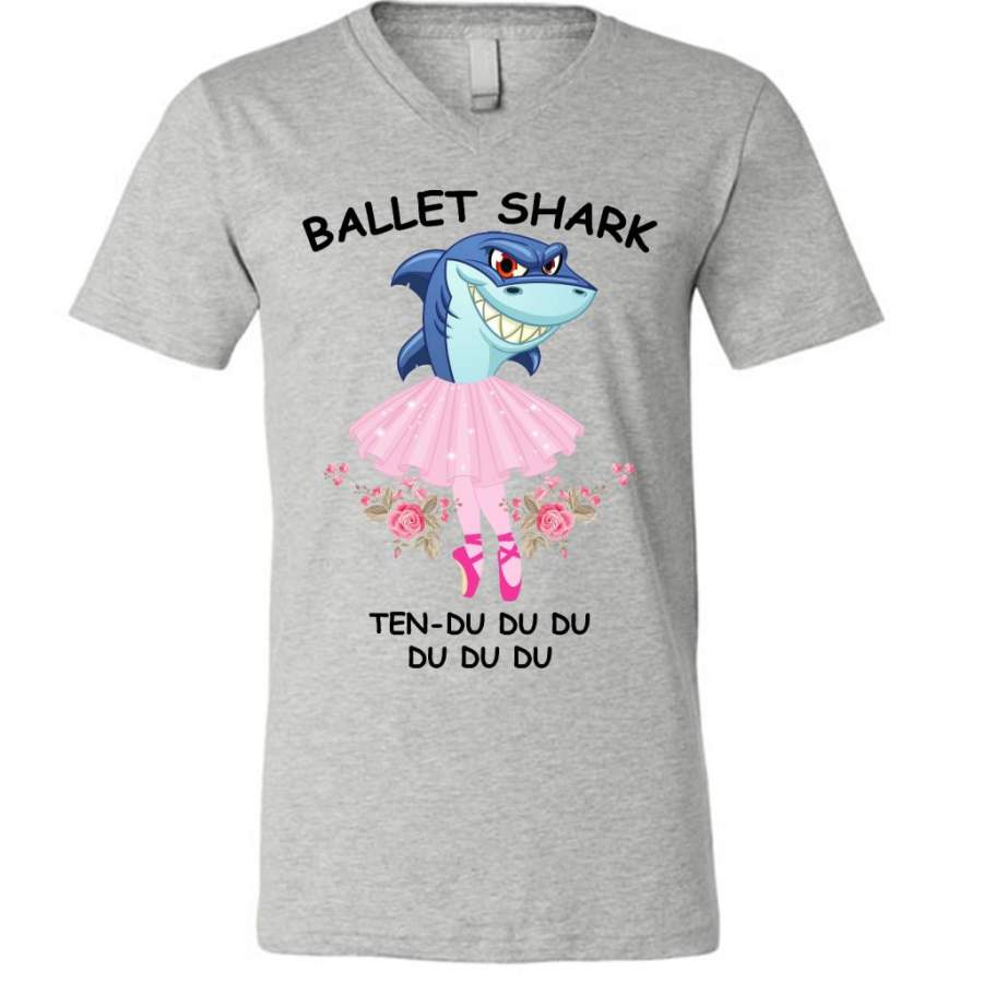 Ballet Shark Ten-Du Du Du Du Du Du – Canvas Unisex V-Neck Shirt