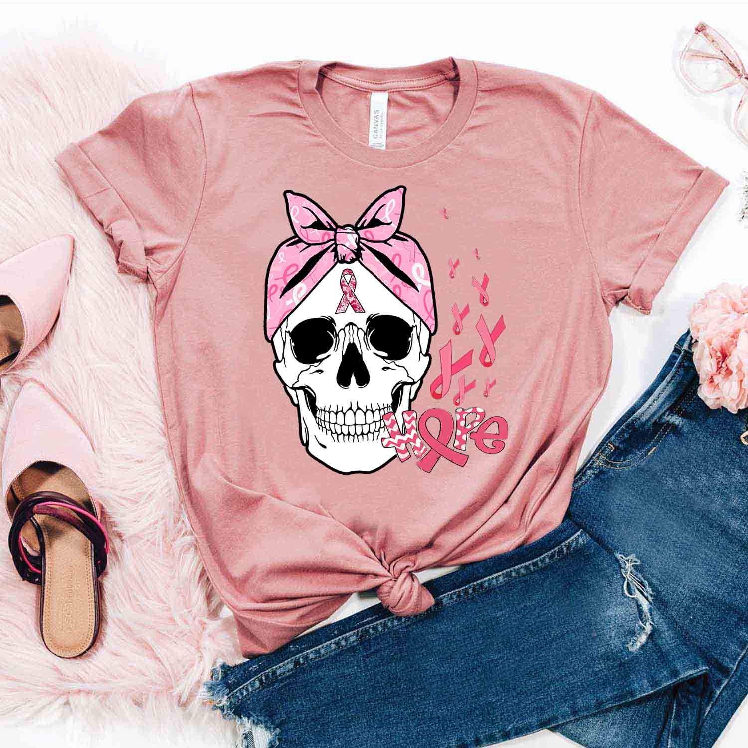 Skull Tattoo Hope Shirt – Breast Cancer Awareness T-Shirt Gifts For Mom Daughter Friends Hoodies Sweater Pink