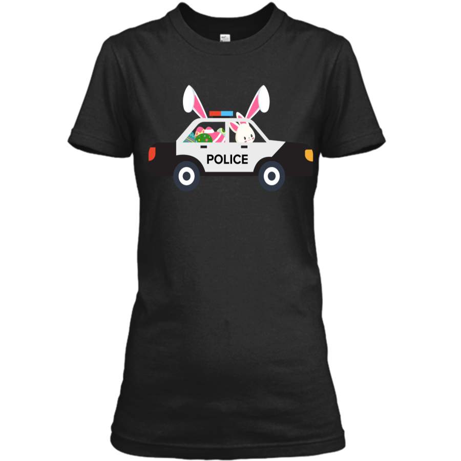 Cute Police Car Driver Bunny Easter Eggs Hunt T-Shirt Ladies Custom