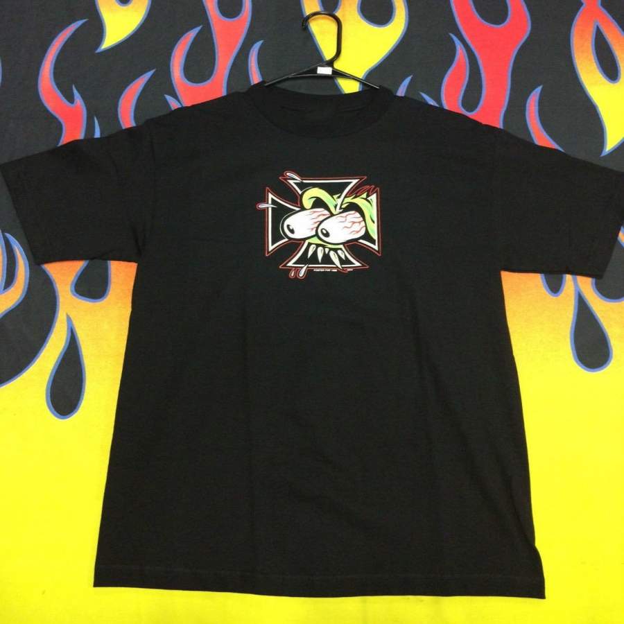 Fashion Man Frank Kozik Fink Eyes Iron Maltese Cross T-shirt Rat Fink Ed Roth Lowbrow