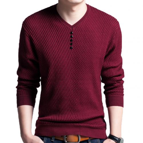 Autumn Winter Solid Color Clothing Men Sweater Chic Men Solid Color V Neck Long Sleeve Pullover Slim-Fit Knitted Sweater Blouse alx