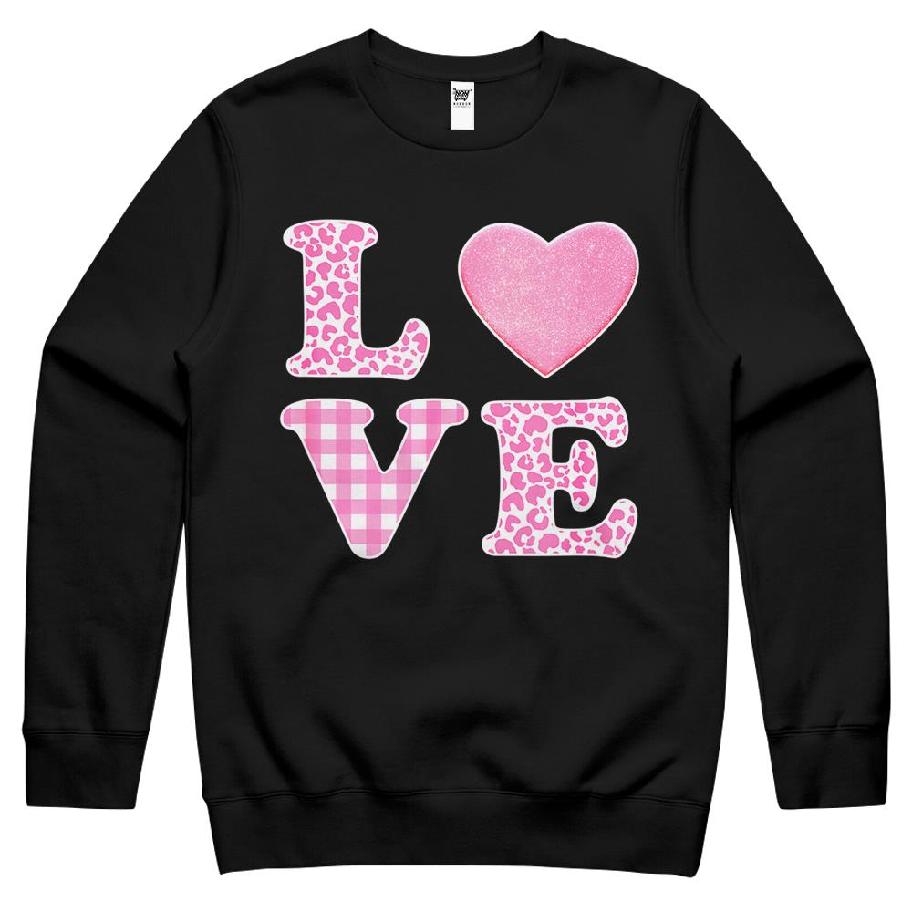 Pink Valentines Love Heart Leopard Plaid Crewneck Sweatshirt