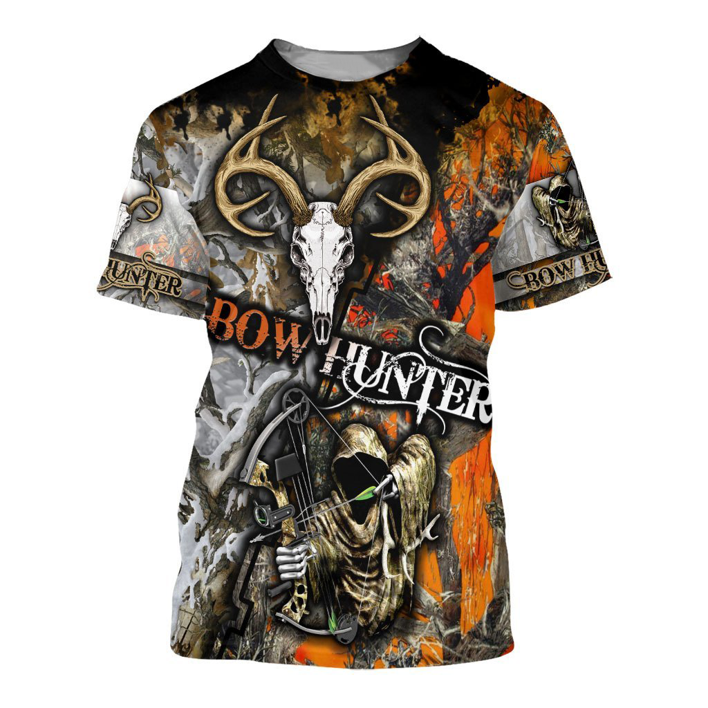 ViticStore™ Bow Hunter Deer Skull 3D Orange & White Shade All Over Printed XL T-shirt For Men