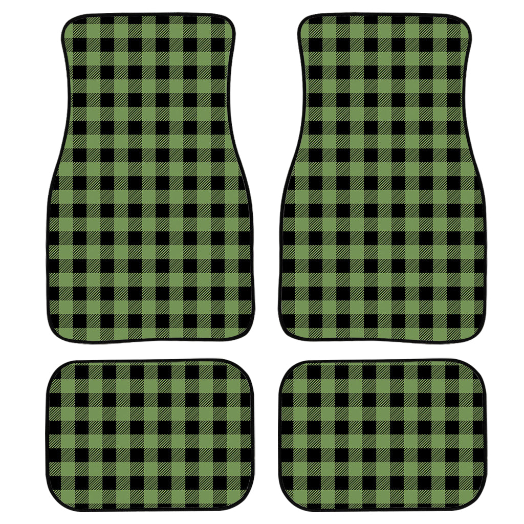 Sage Green Buffalo Check Pattern Print Front And Back Car Floor Mats, Front Car Mat