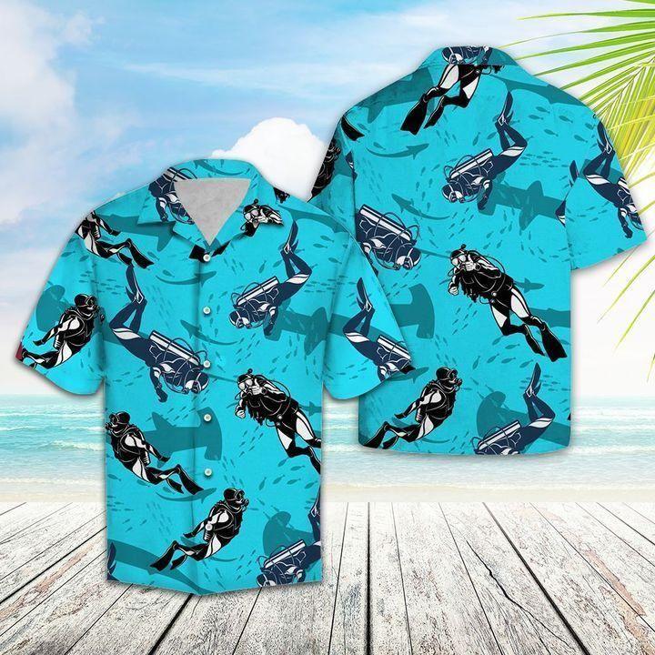 Beach Shirt Shop From 1000 Unique Scuba Driving With Shark – Hawaiian Shirt- Td250