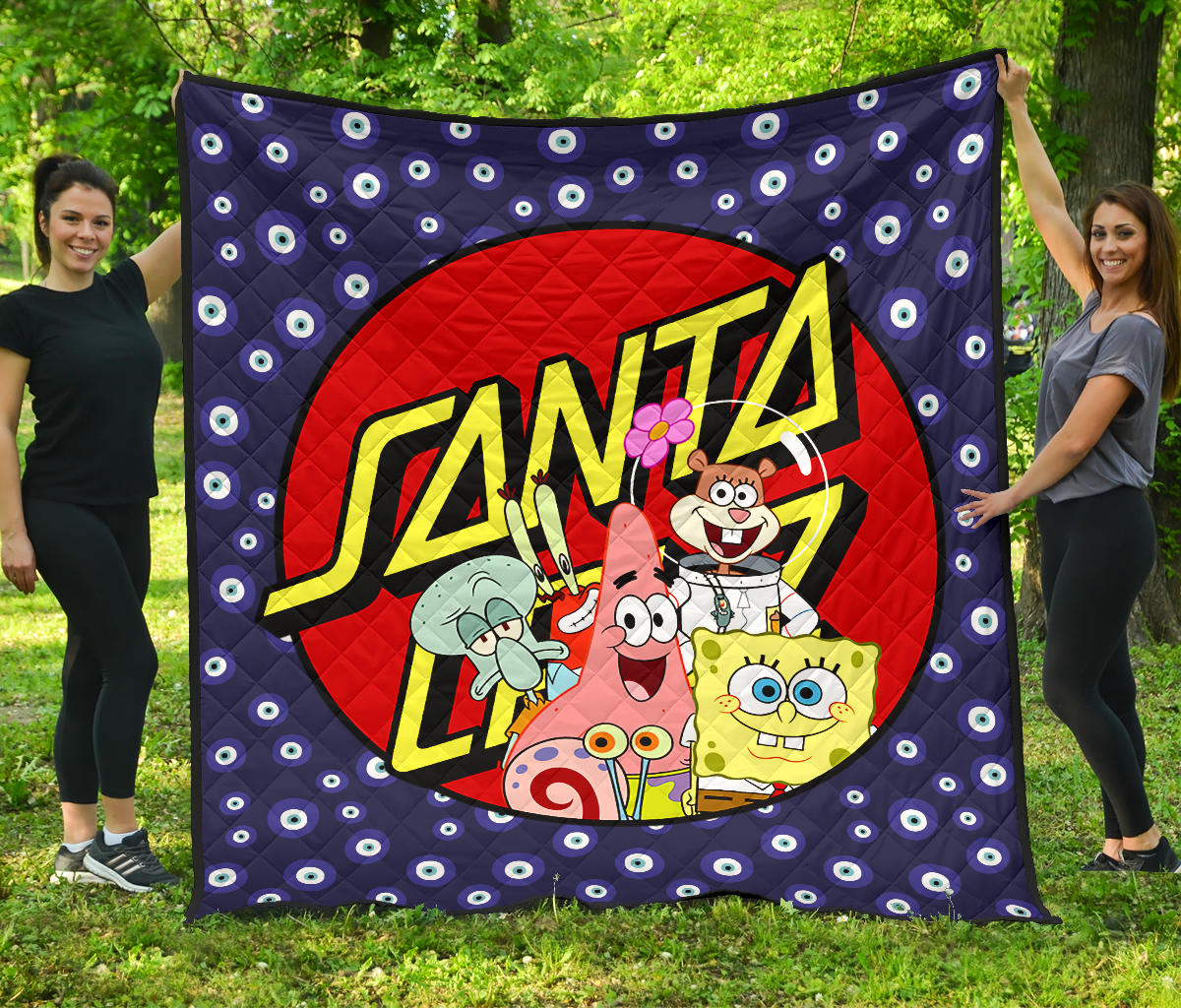 Christmas Premium Quilt | Santa Cruz Spongebob Characters Eye Patterns Quilt Blanket