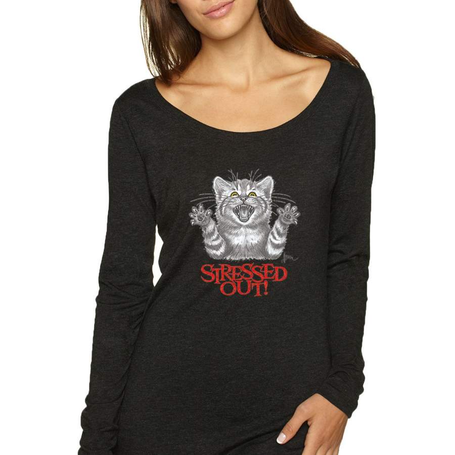 Stressed Out! Animal Lover Womens Scoop Long Sleeve Top